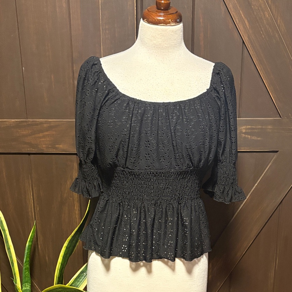 URBAN Romantics Black Smocked Blouse